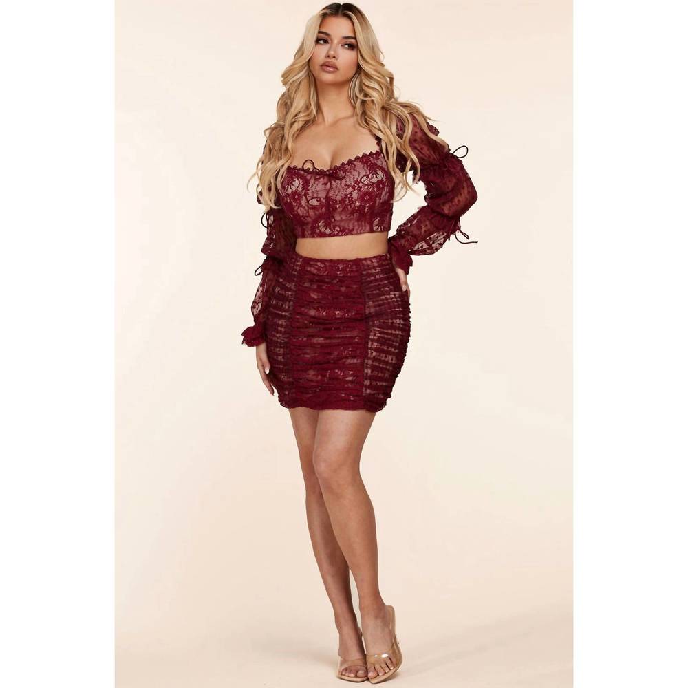 NEW LITTLE SECRET OF MINE mini skirt set in red wine